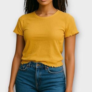 American Eagle yellow textured short sleeve stretch crop top Size M